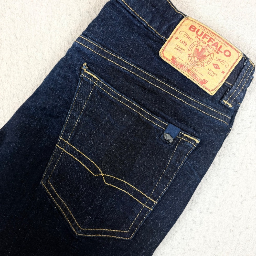 Buffalo Jeans Mens 31 Slim Ash Dark Indigo Raw Hem David Bitton EUC